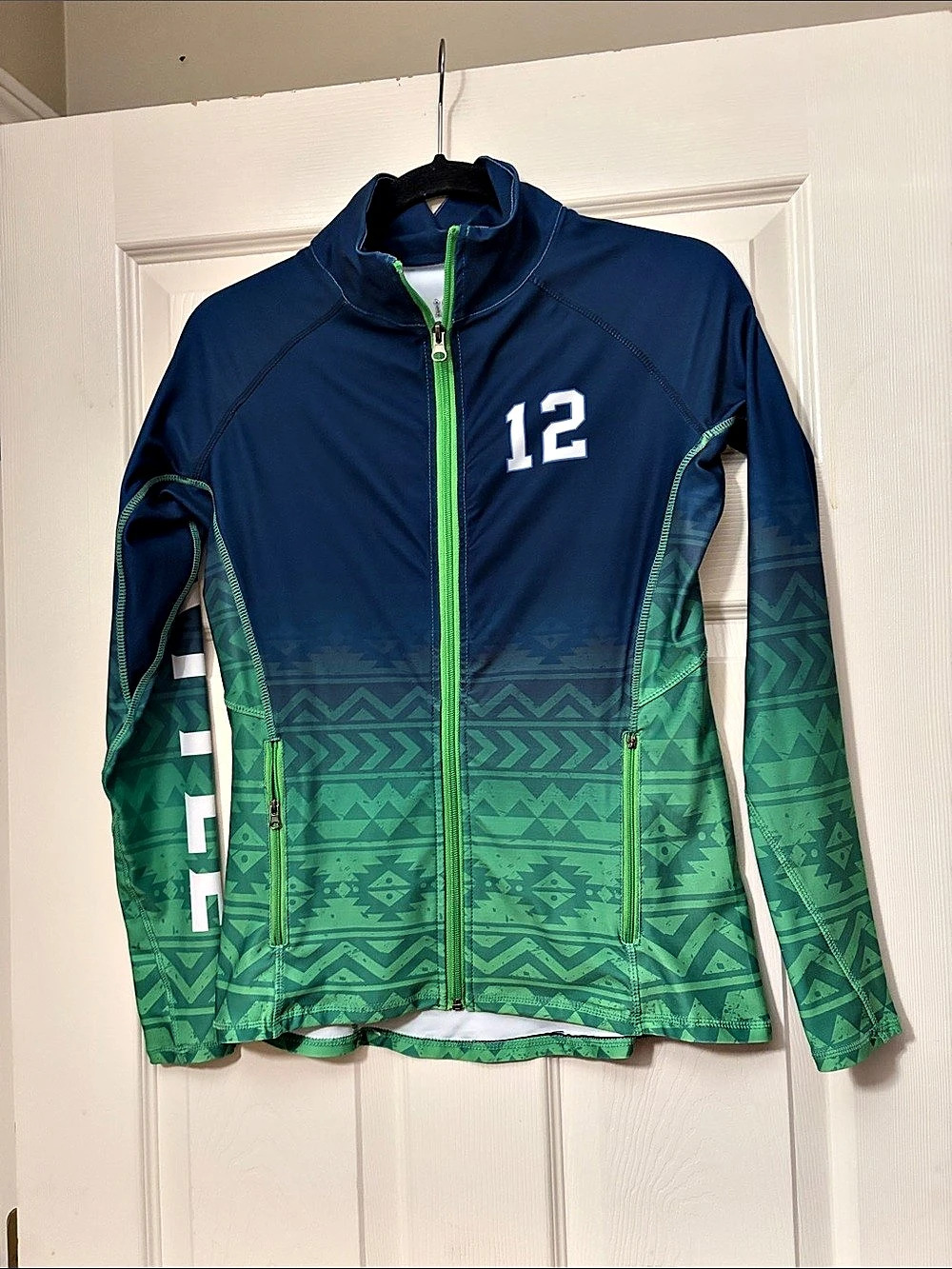 NFL Seahawks Geometric Athletic Jacket in Blue & Green Size Small
